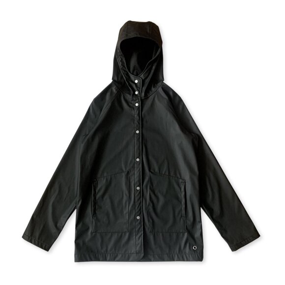 Herschel Supply Co Rain Jacket Coat Black Waterproof Fisherman Hood Snap - Picture 1 of 10